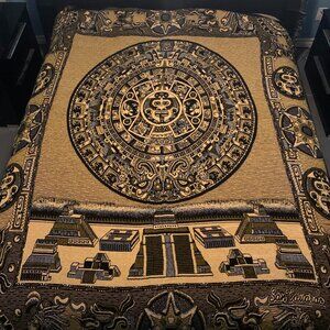 San Eduardo Mayan Aztec Calendar Woven Blanket Throw